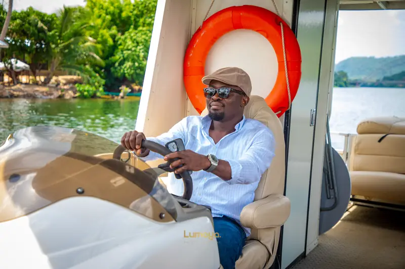 At the helm, heading out
